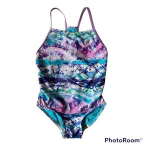Speedo- Girls Thin Strap One Piece Swimsuit Size XS (5/6) Purple Tie-Dye